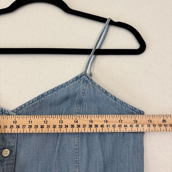 Gap Blue Chambray Denim Strappy Mini Dress 12 Smocked Fit Flare Sweetheart City - Picture 7 of 9